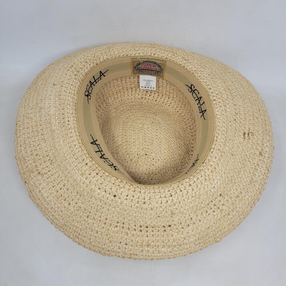 Scala Hat One Size Beige Tan Raffia Crocheted Raffia Packable Crushable L551OS - Picture 8 of 10